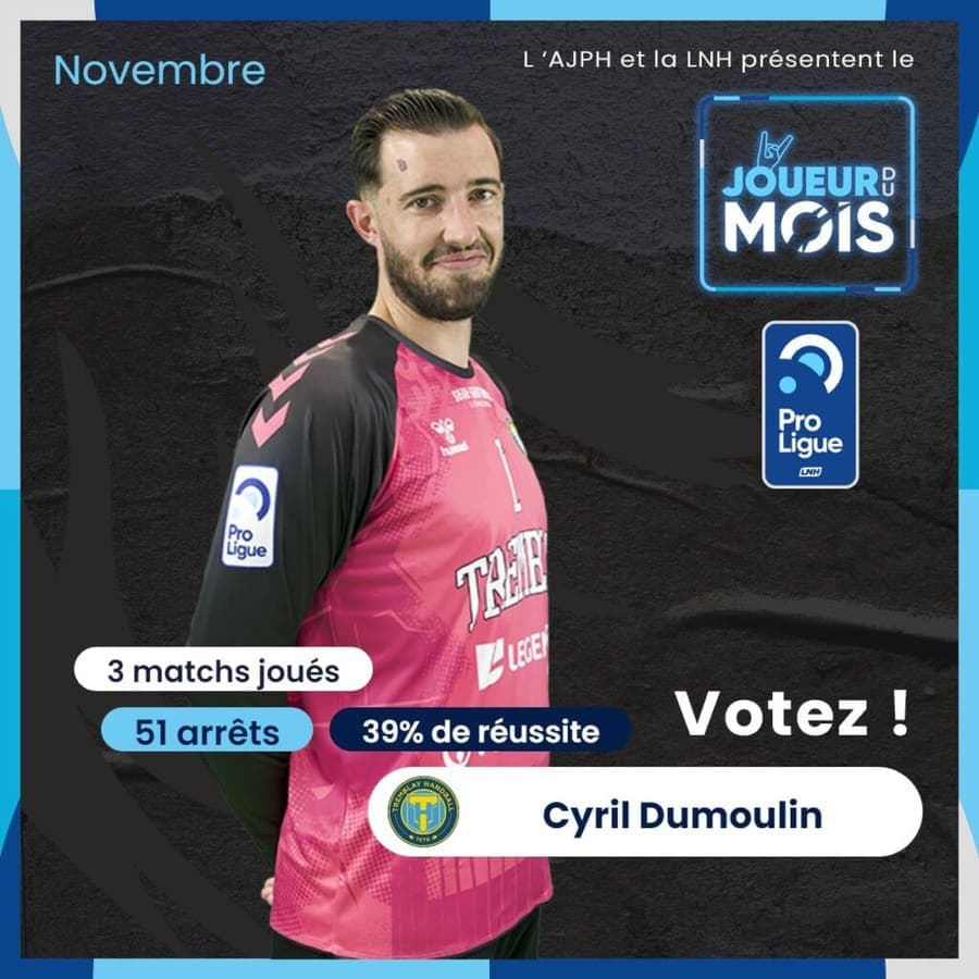 Cyril Dumoulin, nommé pour le titre de Meilleur joueur du mois de Novembre